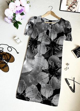 Летнее платье, черно белое платье h&m, платье прямого кроя, платье в цветах, платье летнее