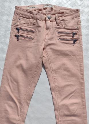 Котоновые нежно розовые брюки скини с низкой посадкой tally weijl3 фото
