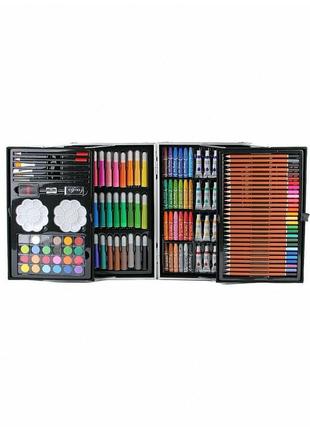 Набір для малювання у валізі воскові олівці, кольорові олівці, фломастери, акварель, органайзер1 фото