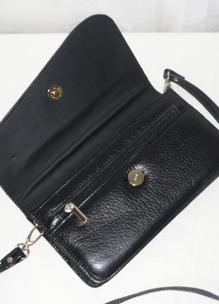 Кожаная сумка клатч портмоне с длинной ручкой держит форму вечерняя сумочка7 фото