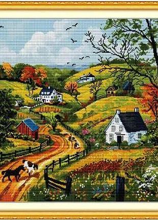 Набір для вишивання за нанесеною на канву схемою "spring hills". aida 14ct printed 55*55 см