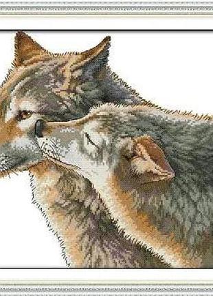 Набор для вышивания по нанесённой на канву схеме "the kiss of wolf".aida 14ct printed , 41*35 см