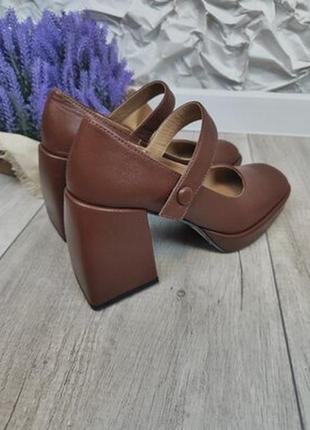 Женские коричневые туфли оne by one натуральная кожа с ремешком размер 405 фото