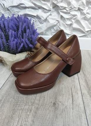 Женские коричневые туфли оne by one натуральная кожа с ремешком размер 403 фото