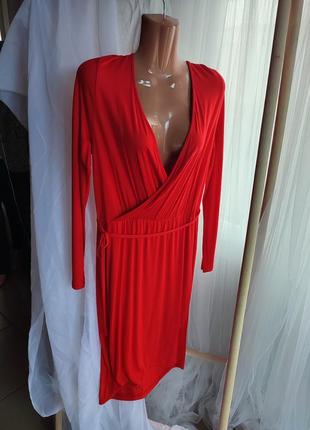 Червона , трикотажна сукня на запах fsf1 фото