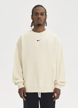 Мужской oversize свитшот nike однотонный на флисе кофта-толстовка найк размер оверсайз цвет бежевый