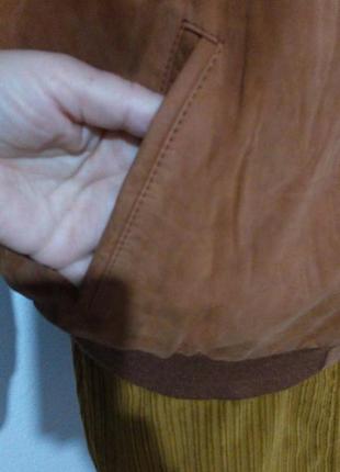 Вінтажний шкіряний бомбер куртка нубук карамельного кольору4 фото