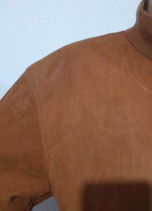 Вінтажний шкіряний бомбер куртка нубук карамельного кольору5 фото