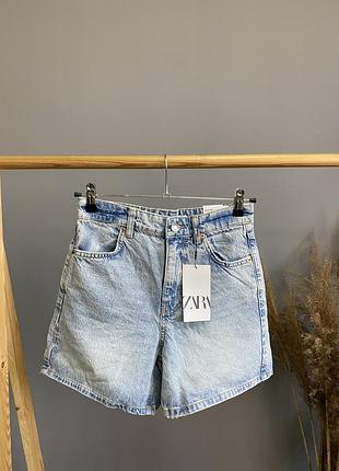Шорти джинсові mom short zara, мом шорти зара