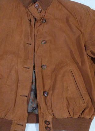 Вінтажний шкіряний бомбер куртка нубук карамельного кольору8 фото