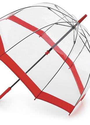 Женский зонт-трость прозрачный fulton birdcage с красным кантом5 фото