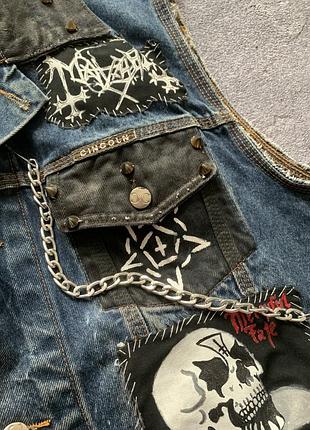 Punk rock patched painted spiked vest streetwear y2k sk8 vintage archive punk gothic opium avant  merch affliction  new rock5 фото