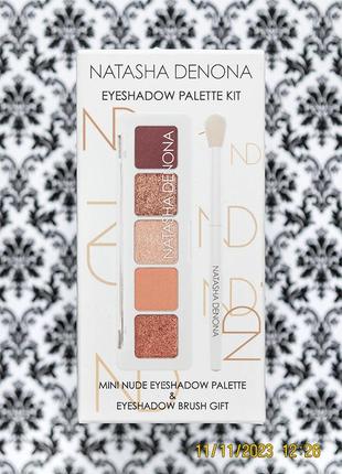 Набір natasha denona палетка mini nude eyeshadow palette і пензель для тіней для повік 4 г тіні4 фото