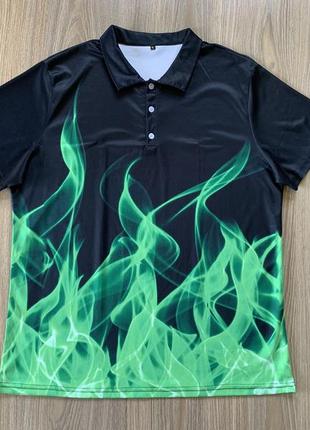 Мужская быстросохнущая поло футболка с принтом пламя flame3 фото