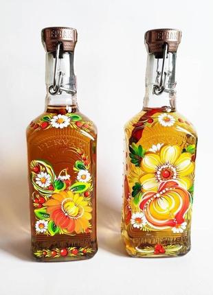 Бутылка расписанная петриковской росписью1 фото
