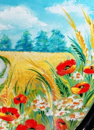 Сувенирная деревянная тарелка с петриковской росписью