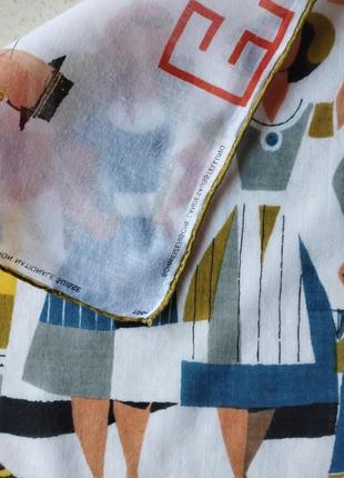 Скидка!😍 1964👌коллекционный швейцарский сюжетный платок 30х30, шов роуль😍