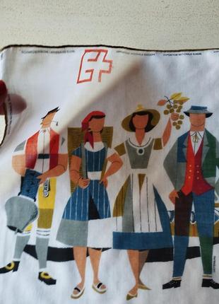 Скидка!😍 1964👌коллекционный швейцарский сюжетный платок 30х30, шов роуль😍