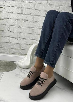 36-41 рр кроссовки натуральная замша/.кожа на платформе черные, пудра, бежевые, белые4 фото