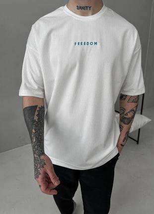 Стильная вельветовая oversize футболка "freedom" в белом цвете🔝1 фото