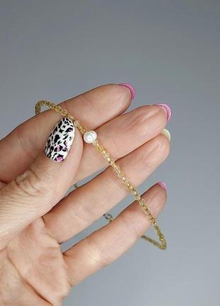 Чокер з натурального цитрина, японського бісера, натуральної перлини.5 фото