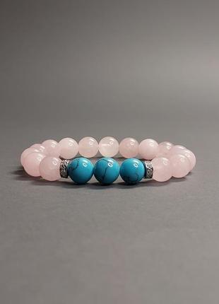 Браслет из розового кварца и бирюзы