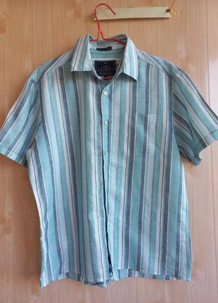 Luxury льон! льняная рубашка с коротким рукавом сорочка чоловіча1 фото