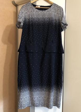 Темно-синя сукня міді у горошок великого розміру батал1 фото