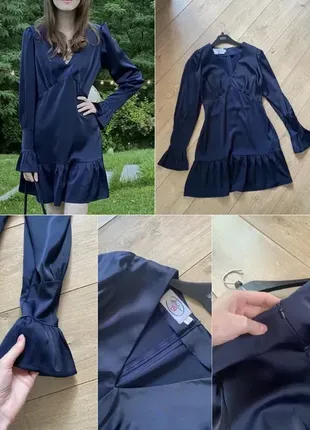 Сатиновое платье мини с воланами atelier 19 темно-синий цвет, размер s