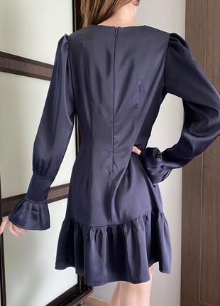 Сатиновое платье мини с воланами atelier 19 темно-синий цвет, размер s3 фото