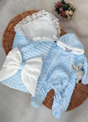 Плюшевый конверт с кружевом + человечек р.56-62