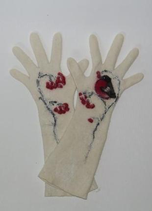 Перчатки рукавички валяні "снігур"2 фото