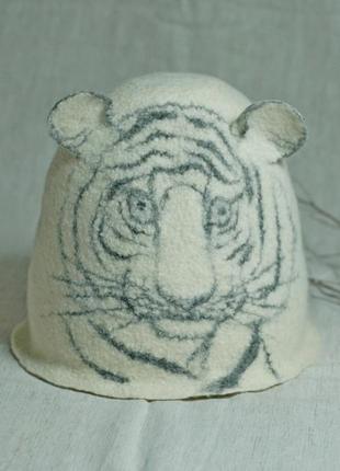 Шапка для лазні та сауни "тигр" валяна шапка1 фото