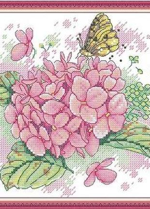 Набір для вишивання за нанесеною на канву схемою "hydrangea with butterfly".aida 14ct printed , 22*20 см