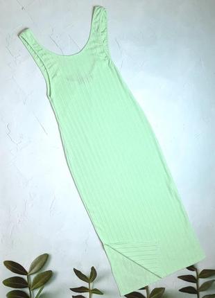 🎁1+1=3 стильное мятное платье рубчик с разрезами по бокам prettylittlething, размер 44 - 463 фото