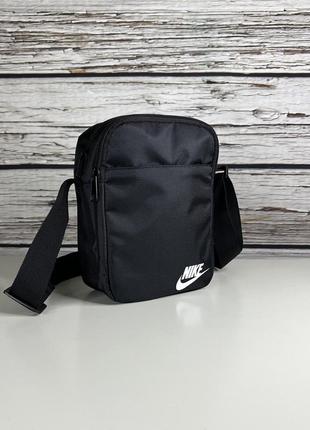 Сумка через плечо nike, спортивная барсетка мессенджер найк на 4 отдела, цвет черный