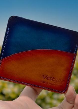 Синьо-жовтий міні-гаманець зі шкіри рослинного дублення k029_1