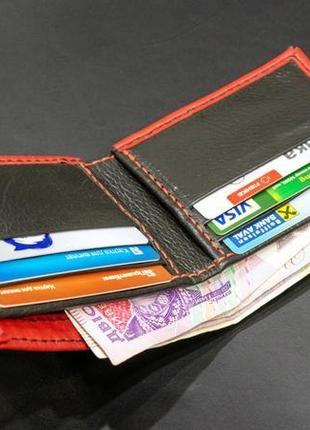 Кожаный бумажник бифолкд в черно-красных тонах k033_17 фото