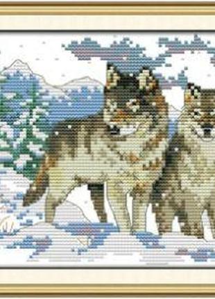 Набір для вишивання за нанесеною на канву схемою "wolf pup". aida 14ct printed 26*18 см