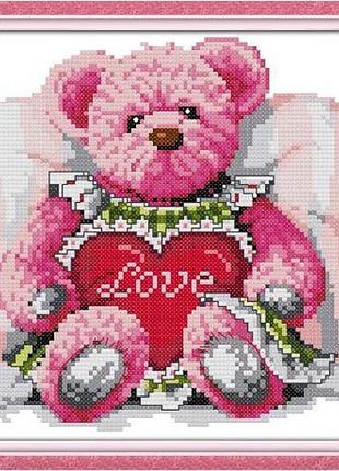 Набор для вышивания по нанесённой на канву схеме "pink bear". aida 14ct printed 26*22 см