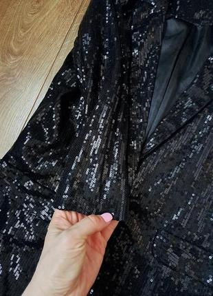 Черный пиджак в пайетках для девочки /нарядный удлинённый пиджак7 фото
