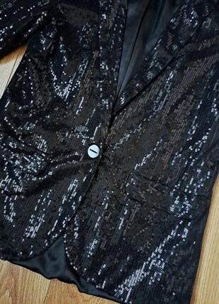 Черный пиджак в пайетках для девочки /нарядный удлинённый пиджак6 фото