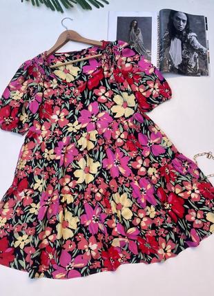 Ярусное мини платье в цветочный принт. короткое платье оверсайз1 фото