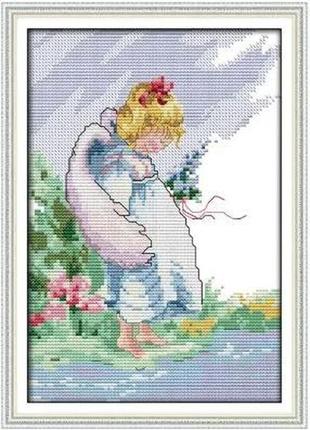 Набор для вышивания по нанесённой на канву схеме "the angel girl". aida 14ct printed 19*29 см