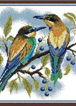 Набор для вышивания по нанесённой на канву схеме "kingfisher bird ". aida 14ct printed 28*28 см
