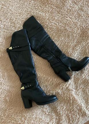 Ботфорти, чоботи шкіряні, чорні. чоботи зимові на цегейке