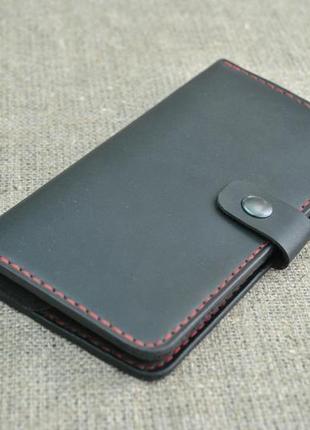 Невелика портмоне з натуральної шкіри чорного кольору к26-0+red3 фото
