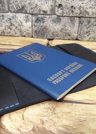 Классическая обложка для паспорта в темно-синей коже p01-600+blue