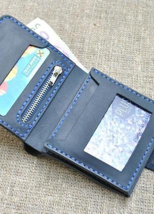 Невеликий брутальний гаманець з натуральної шкіри k02-600+blue1 фото