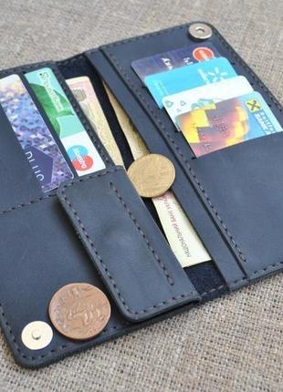 Темно-синій гаманець з натуральної шкіри k39-600+brown